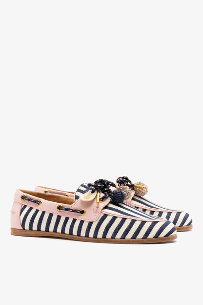 Cyprus Boat Shoe Navy Striped and Pink Leather