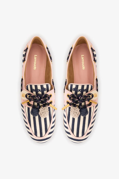 Cyprus Boat Shoe Navy Striped and Pink Leather