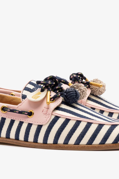 Cyprus Boat Shoe Navy Striped and Pink Leather