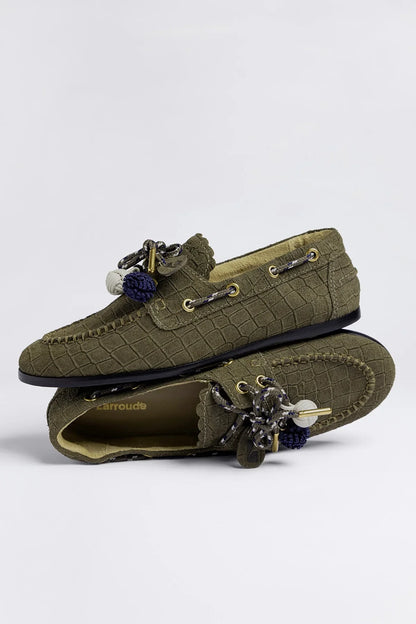 Cyprus Boat Shoe Olive Croco Suede
