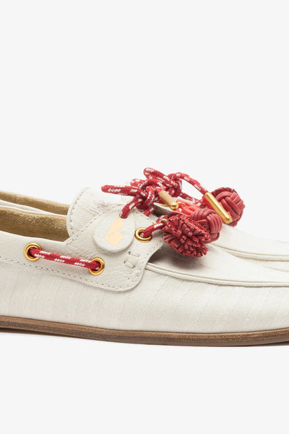 Cyprus Boat Shoe Ivory Striped Canva