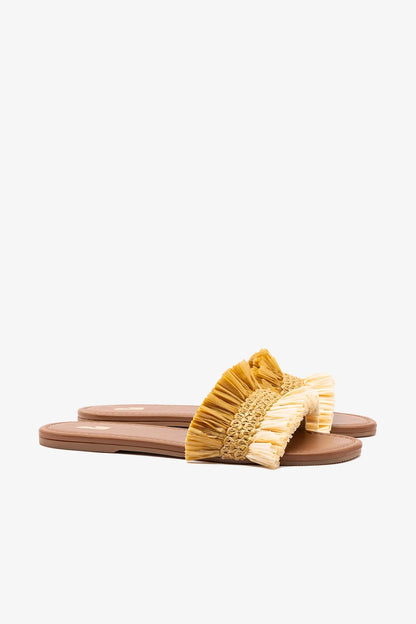 Bahia Fringe Flat In Beige And Peanut Raffia