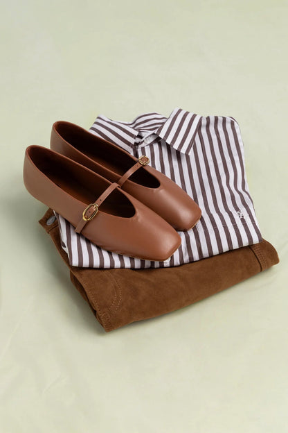 Misty Ballerina Flat In Caramel Leather