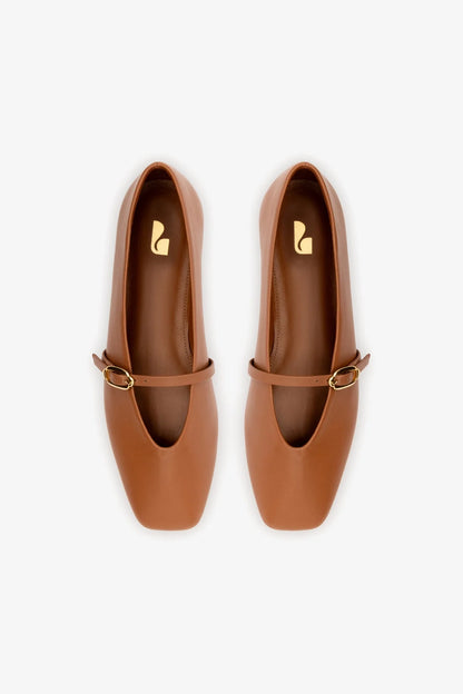 Misty Ballerina Flat In Caramel Leather