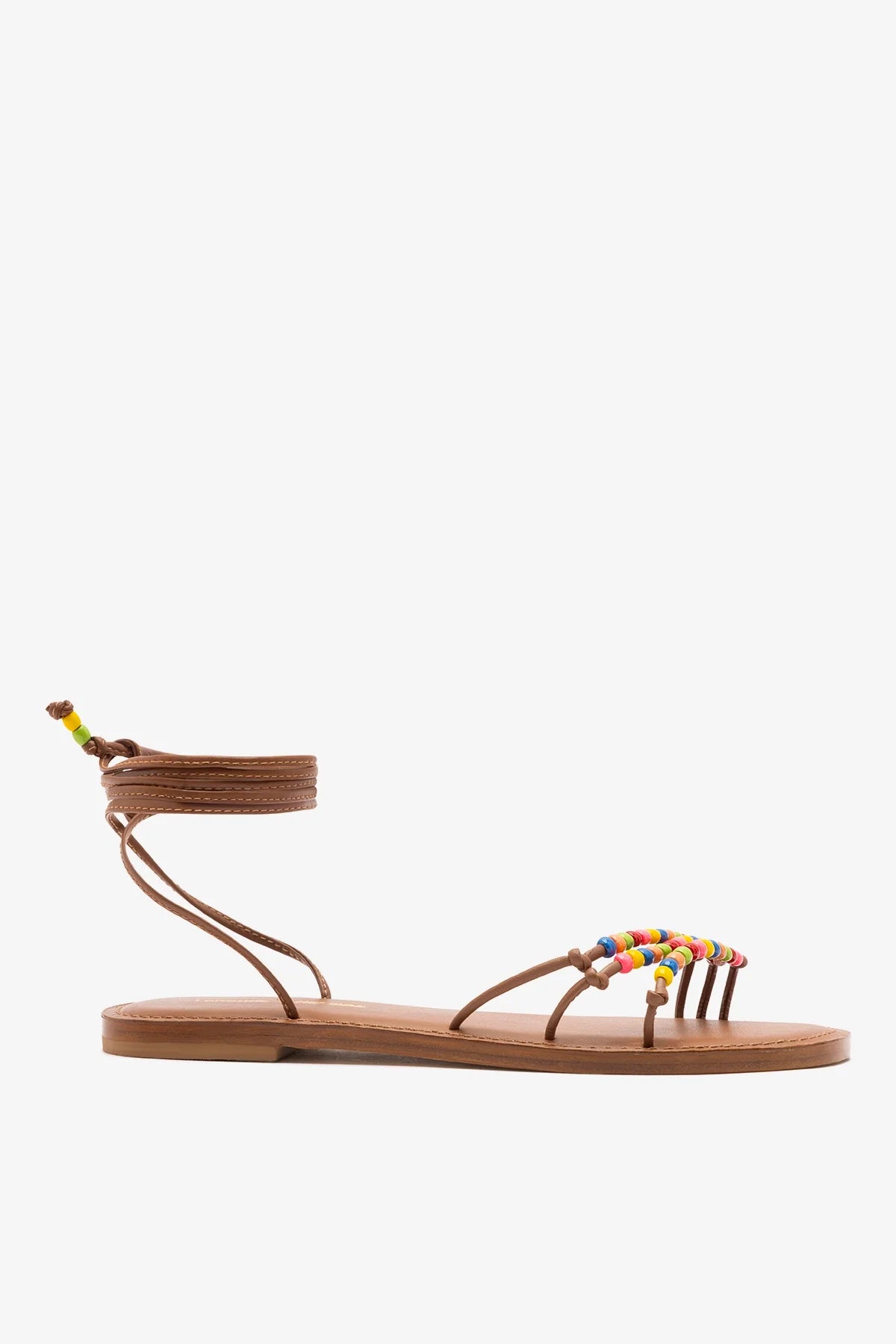 Larroudé x Ciao Lucia: Susana Flat Sandal Caramel Leather