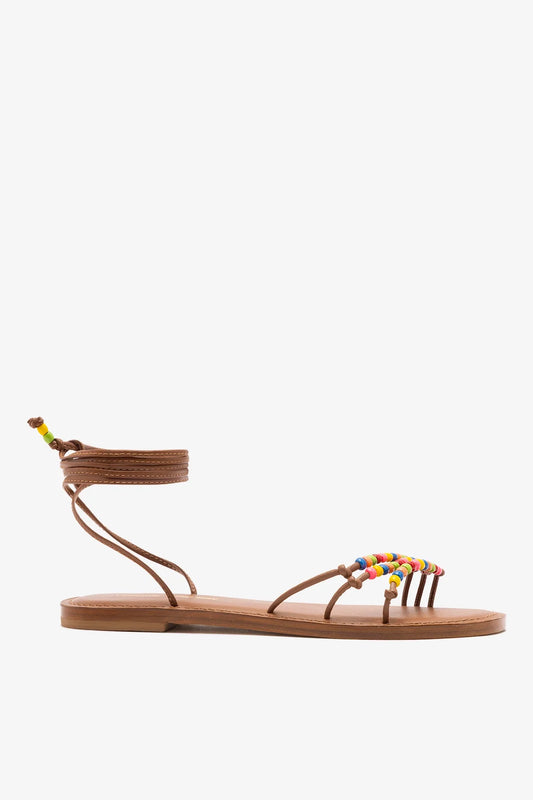 Larroudé x Ciao Lucia: Susana Flat Sandal Caramel Leather