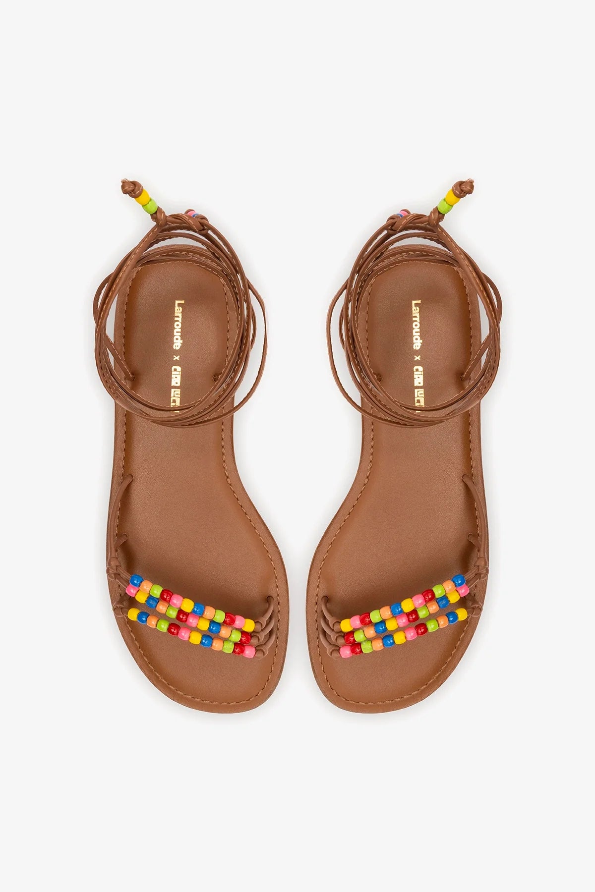Larroudé x Ciao Lucia: Susana Flat Sandal Caramel Leather