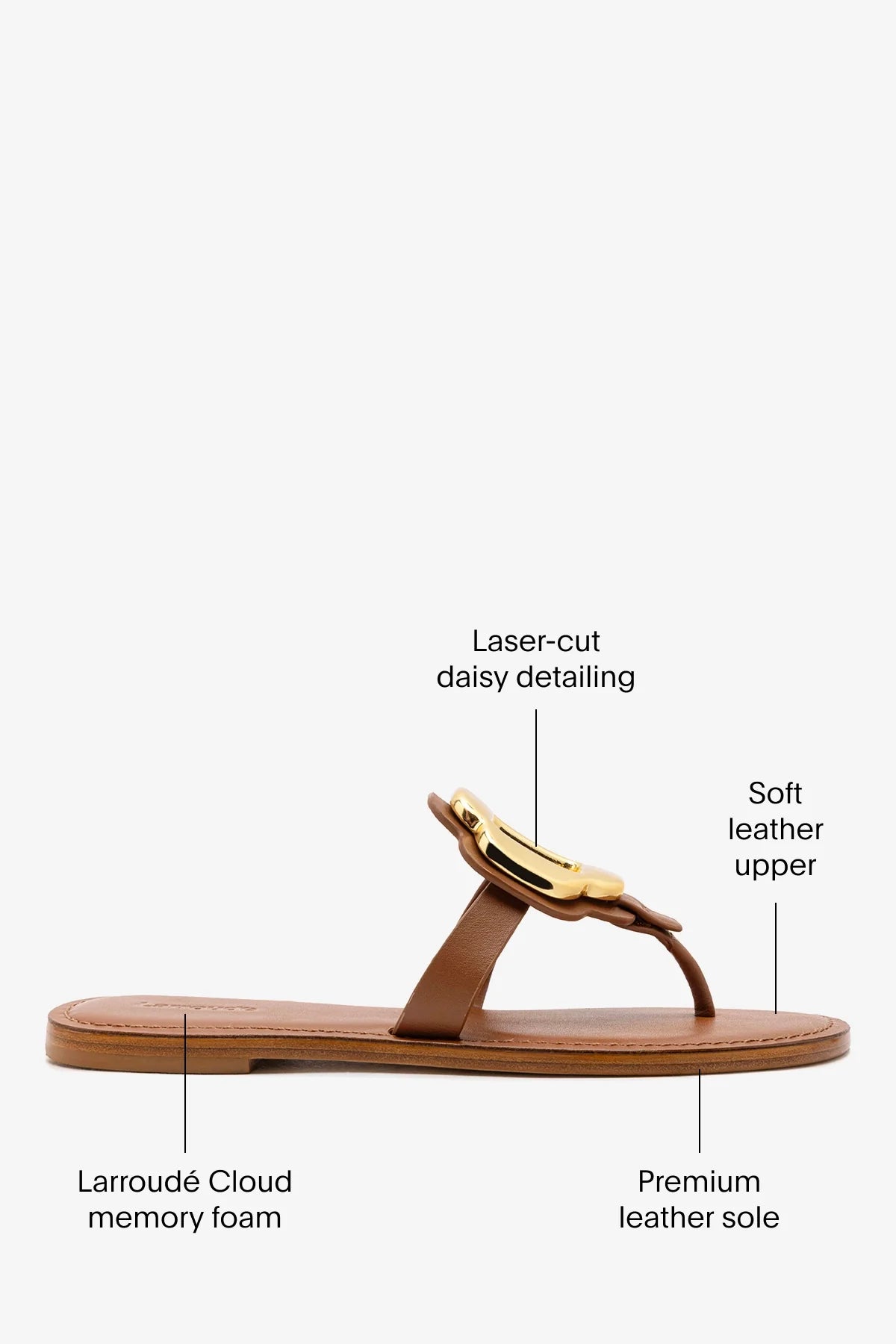 Margherita Thong Sandal in Caramel Leather and Gold Hardware
