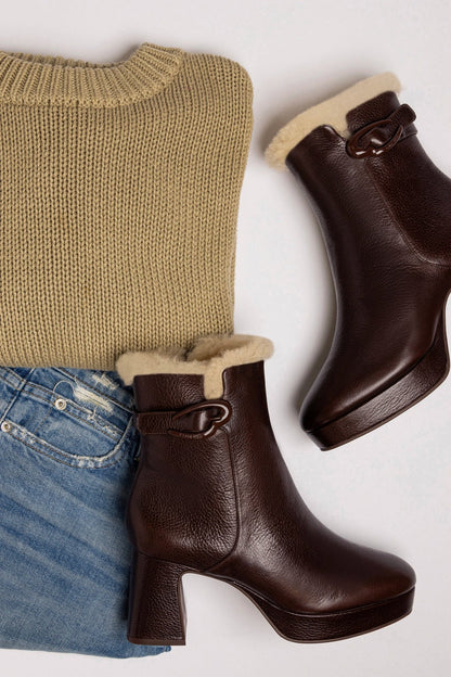 Dolly Verona Low Boot In Brown Leather And Natural Shearling