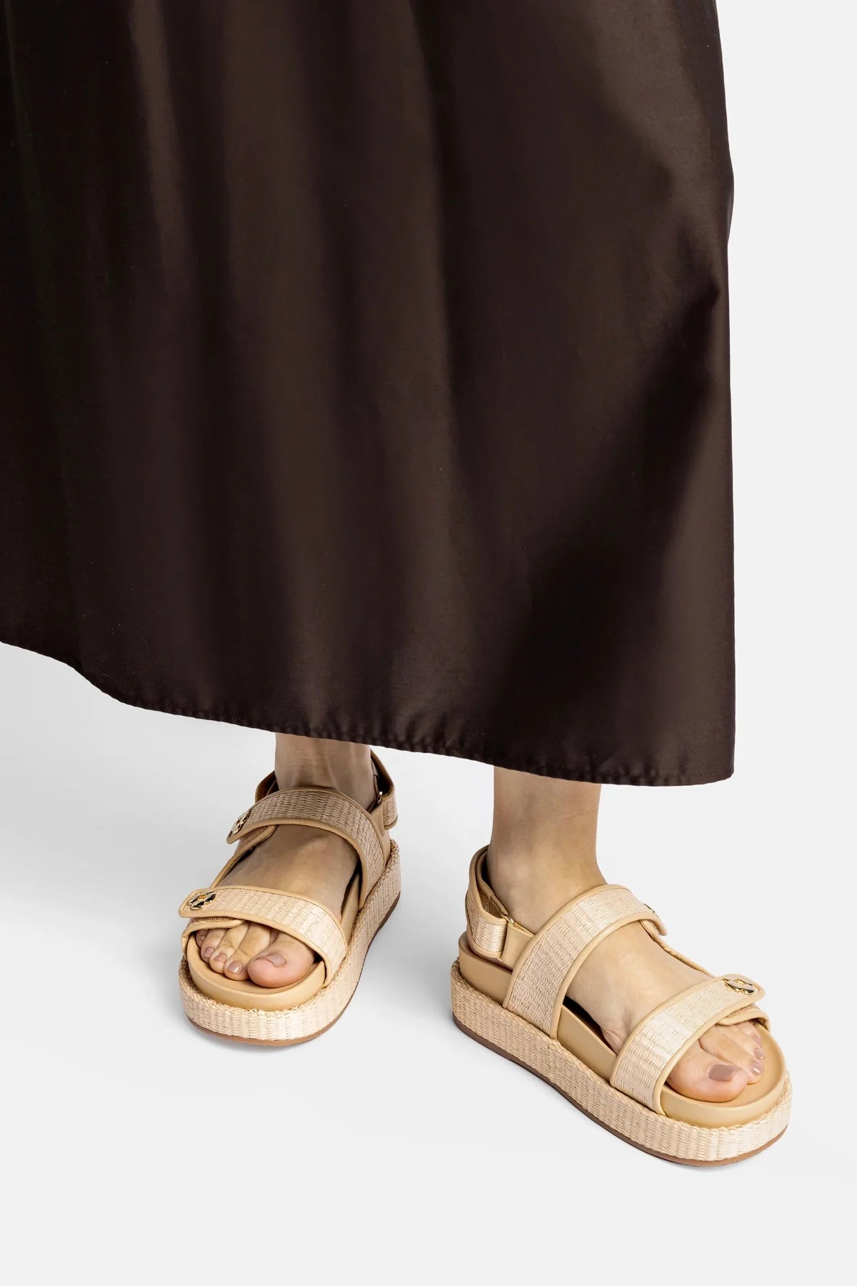 Jetty Sandal In Natural Beach Raffia and Beige Leather