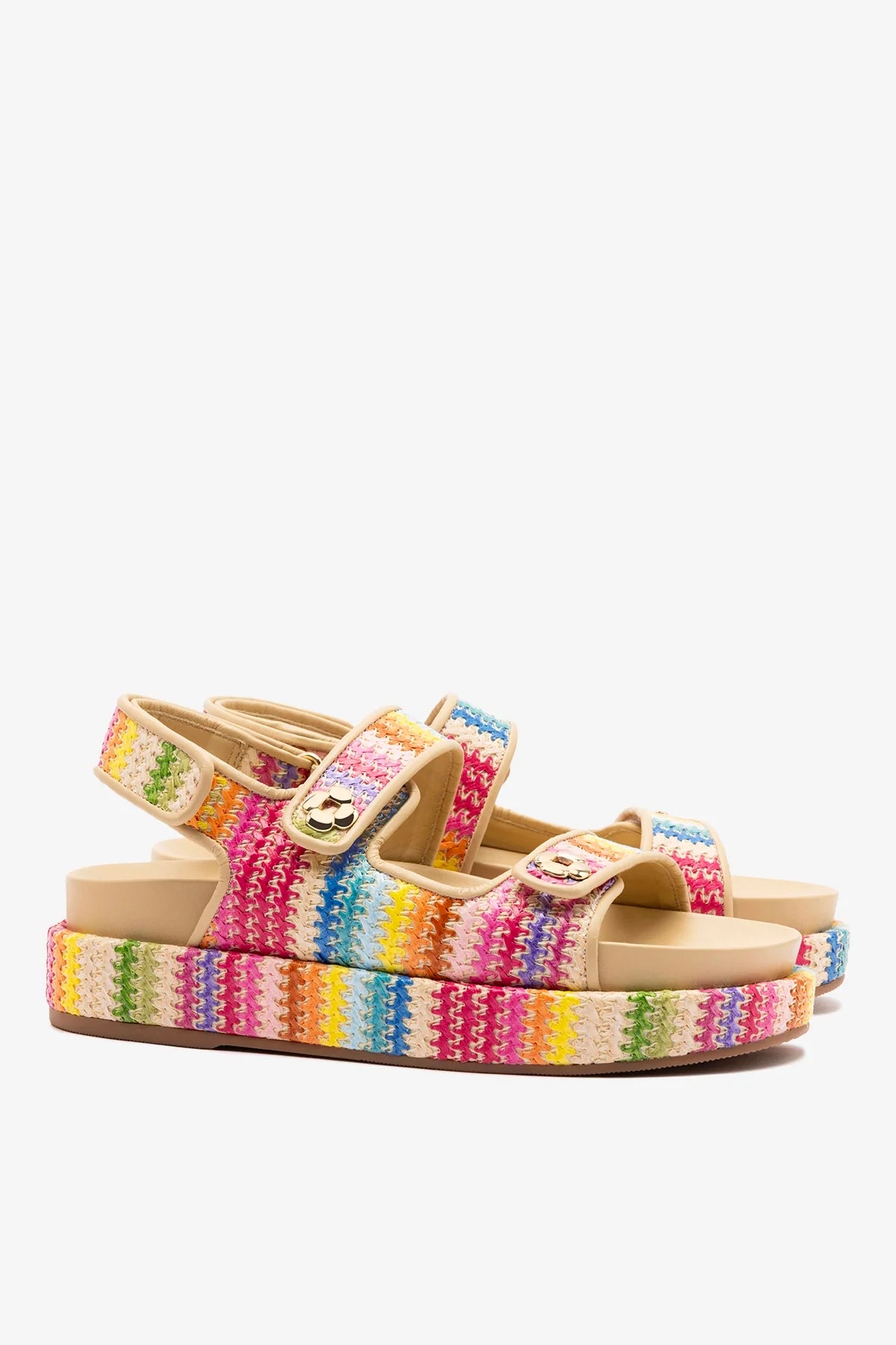Jetty Sandal In Rainbow Raffia and Beige Leather