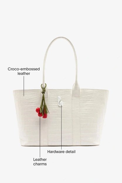 City Tote Bag White Croco Leather