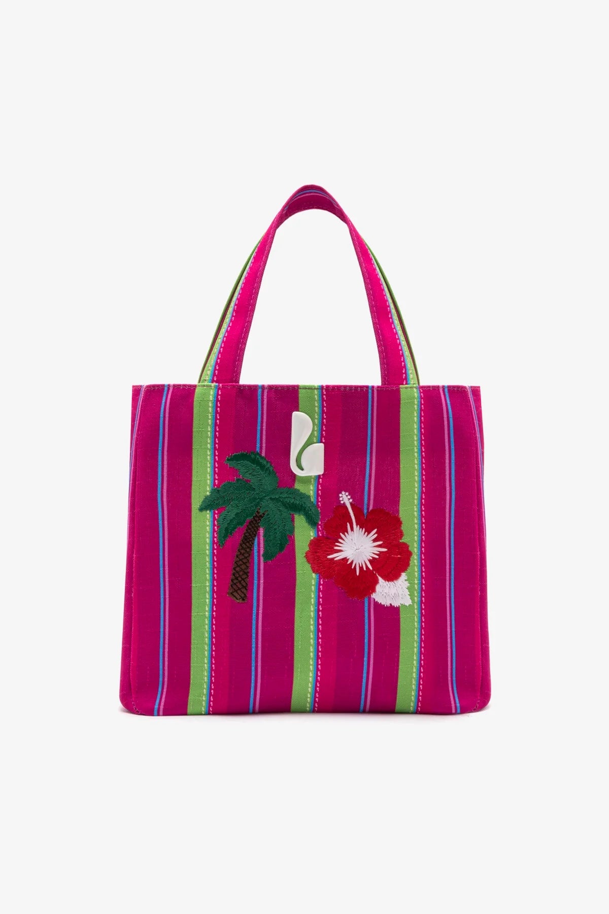 Poppy Mini Tote Bag In Pink And Emerald Raffia