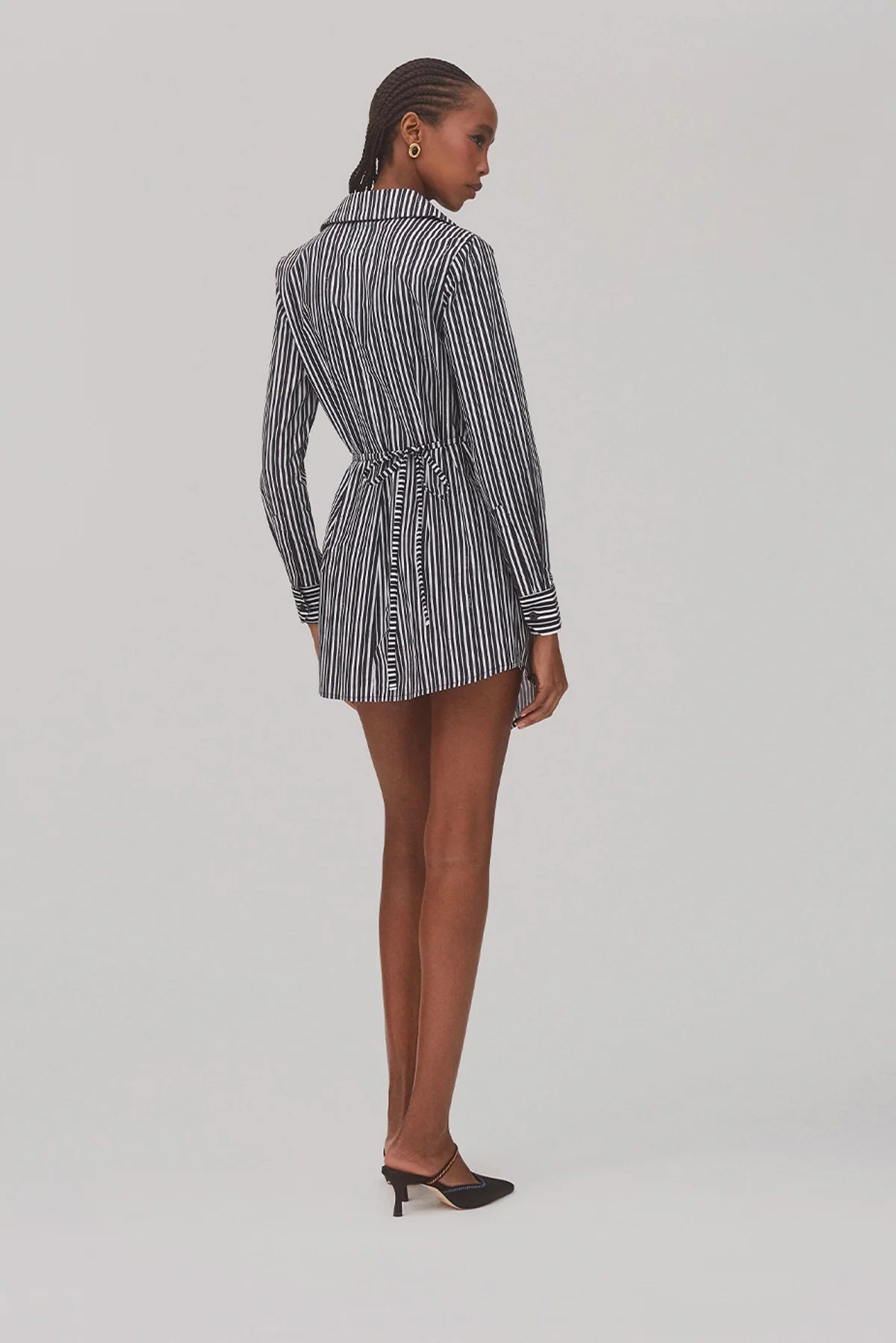 Sashi Wrap Dress In Black and White Striped Cotton