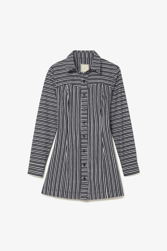 Annie Bustier Dress In Black and White Striped Cotton