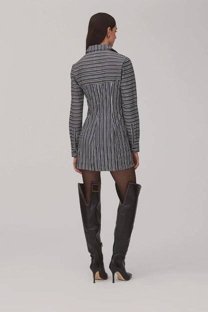 Annie Bustier Dress In Black and White Striped Cotton