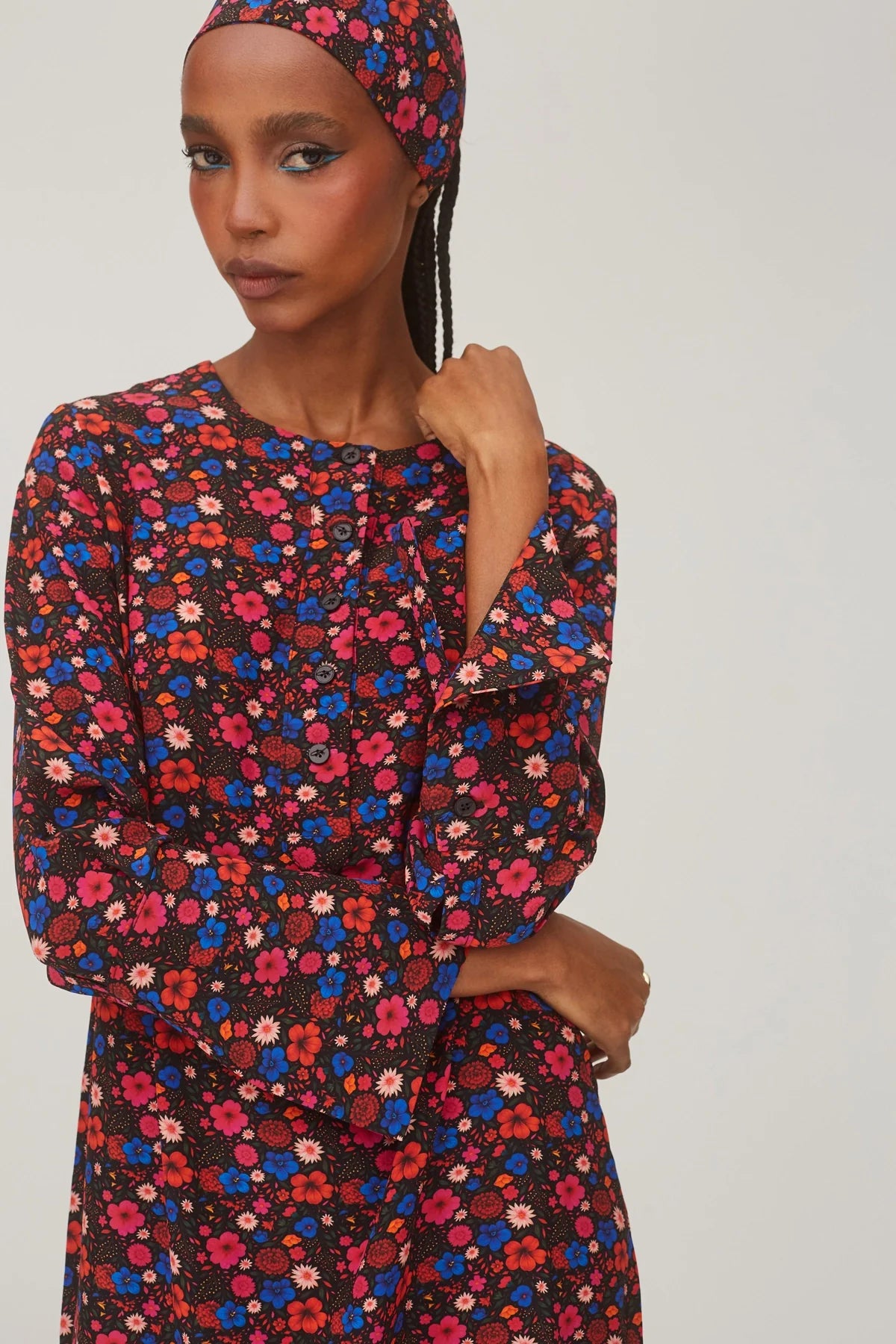 Dede Tunic Dress In Black Floral Silk