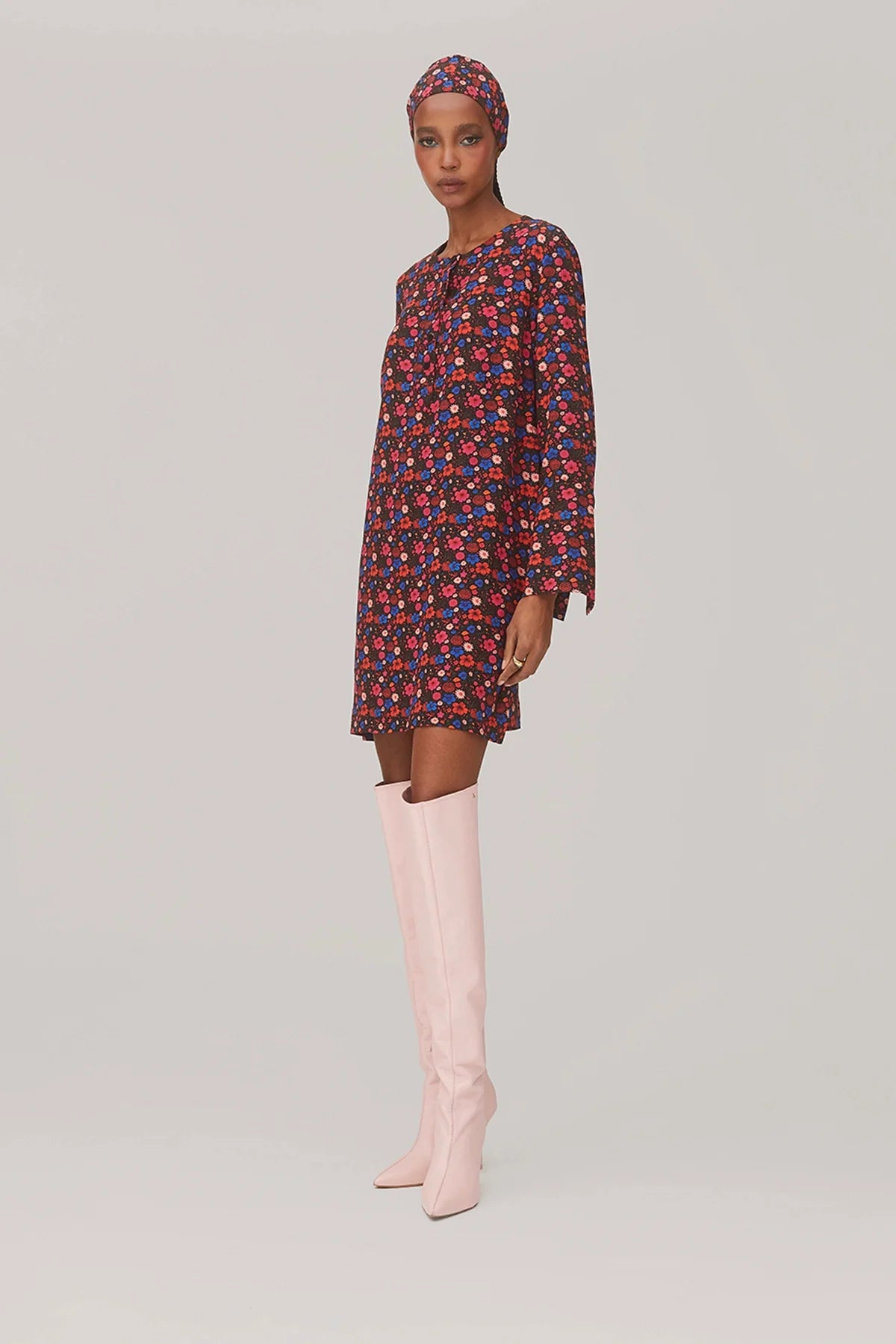 Dede Tunic Dress In Black Floral Silk