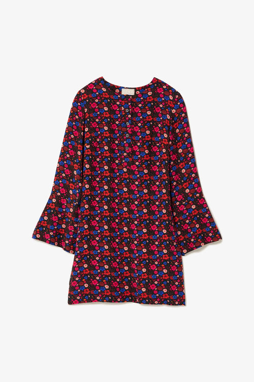 Dede Tunic Dress In Black Floral Silk