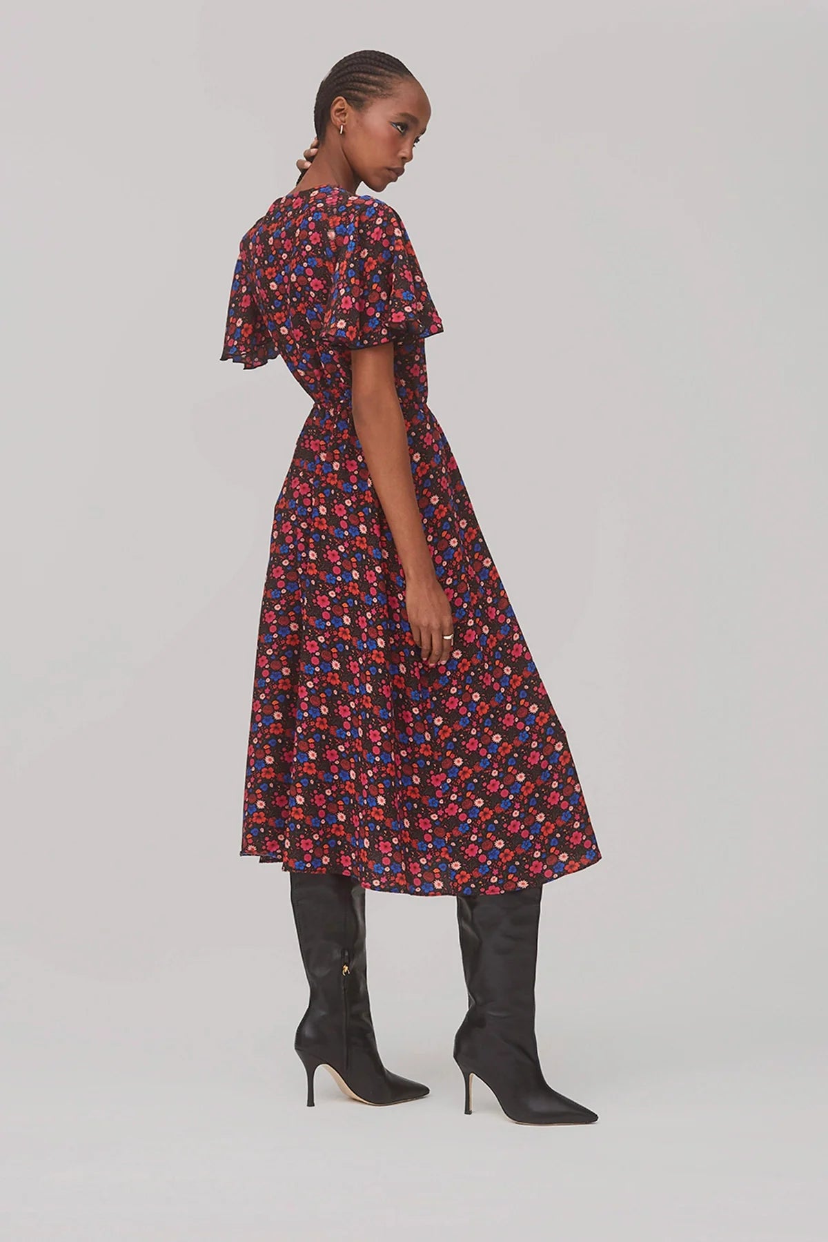 Nicole Dress In Black Floral Silk