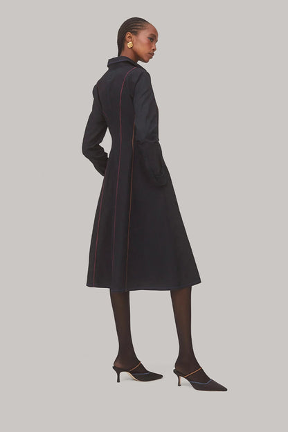Elena Buttondown Dress In Black Percale