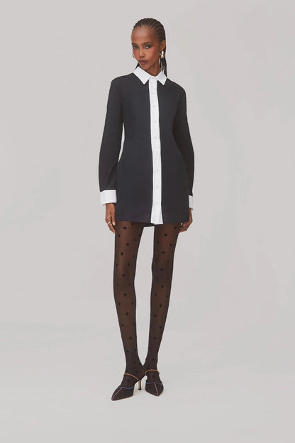 Annie Bustier Dress In Black and White Percale