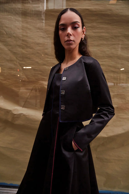Gloria Cropped Jacket In Black Satin