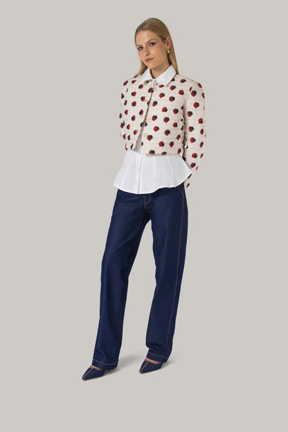 Gloria Cropped Jacket White Floral Cotton