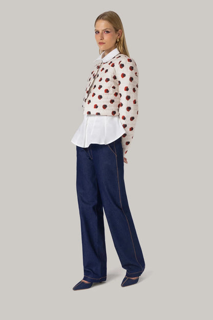 Gloria Cropped Jacket White Floral Cotton