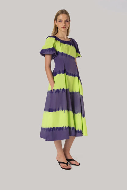 Marissa Dress Purple and Green Tie Dye Cotton