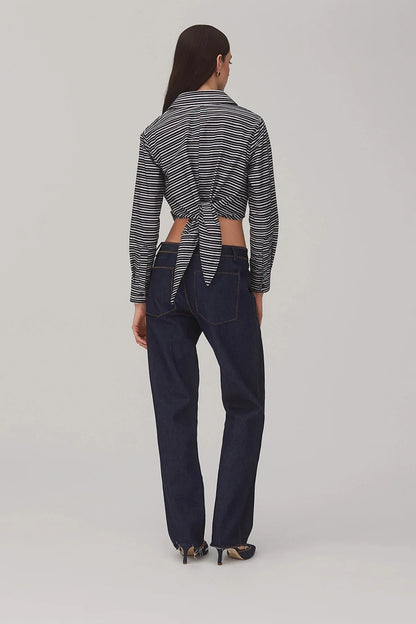 Rose Wrap Top In Black and White Striped Cotton