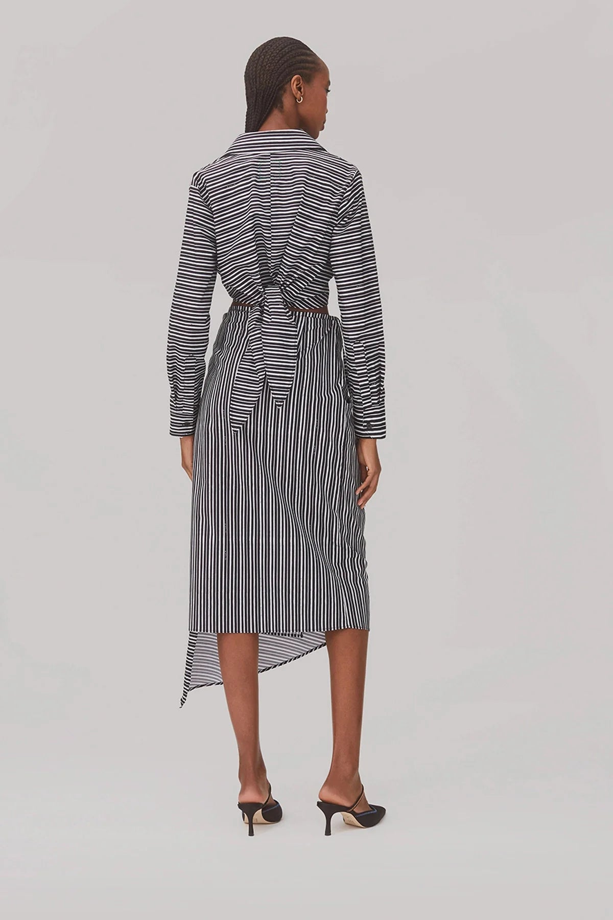 Ayesha Pleated Wrap Skirt In Black and White Striped Cotton
