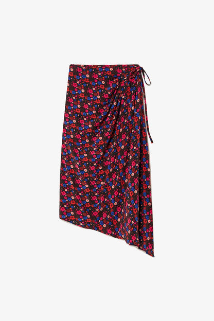 Ayesha Pleated Wrap Skirt In Black Floral Silk
