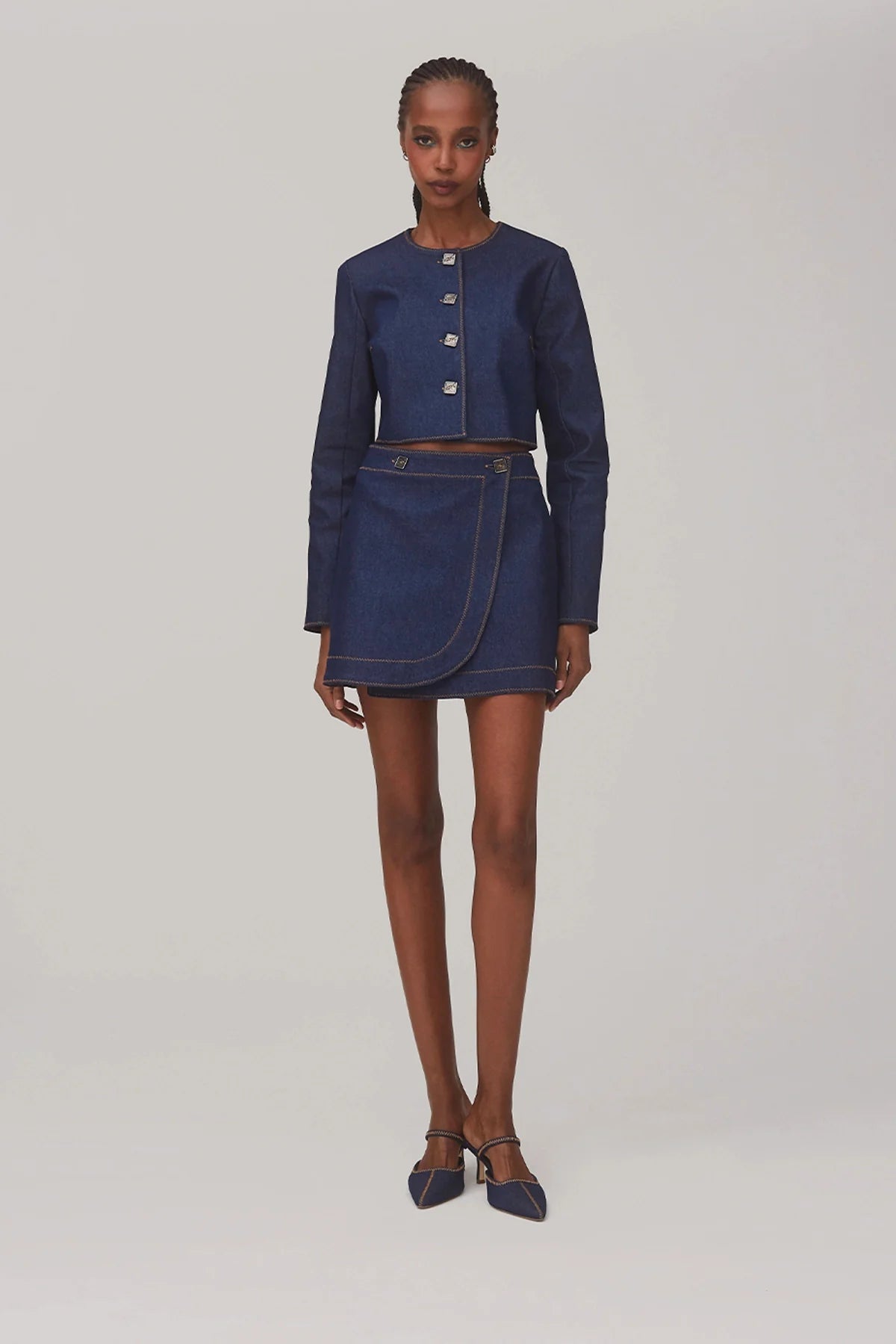 Gloria Cropped Jacket In Blue Denim
