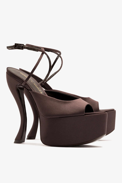 Larroudé x Nicolò B.: Lola Sandal Mahogany Satin