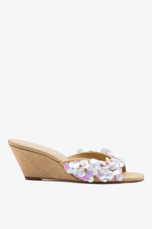 Larroudé x Ciao Lucia: Madalena Wedge Mule Beige Raffia