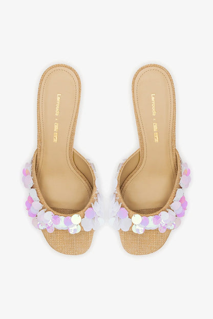Larroudé x Ciao Lucia: Madalena Wedge Mule Beige Raffia