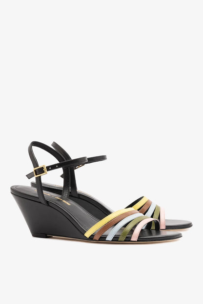 Larroudé x Ciao Lucia: Daiana Wedge Sandal Black Leather