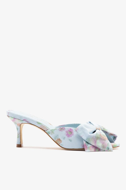 Larroudé x Markarian: Elle Peep Toe Mule Apple Blue Floral Ikat