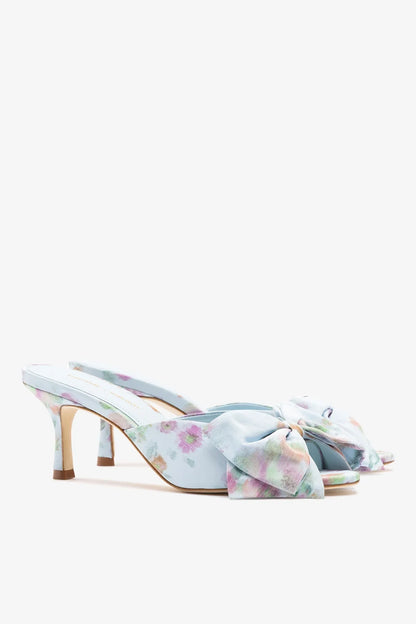 Larroudé x Markarian: Elle Peep Toe Mule Apple Blue Floral Ikat