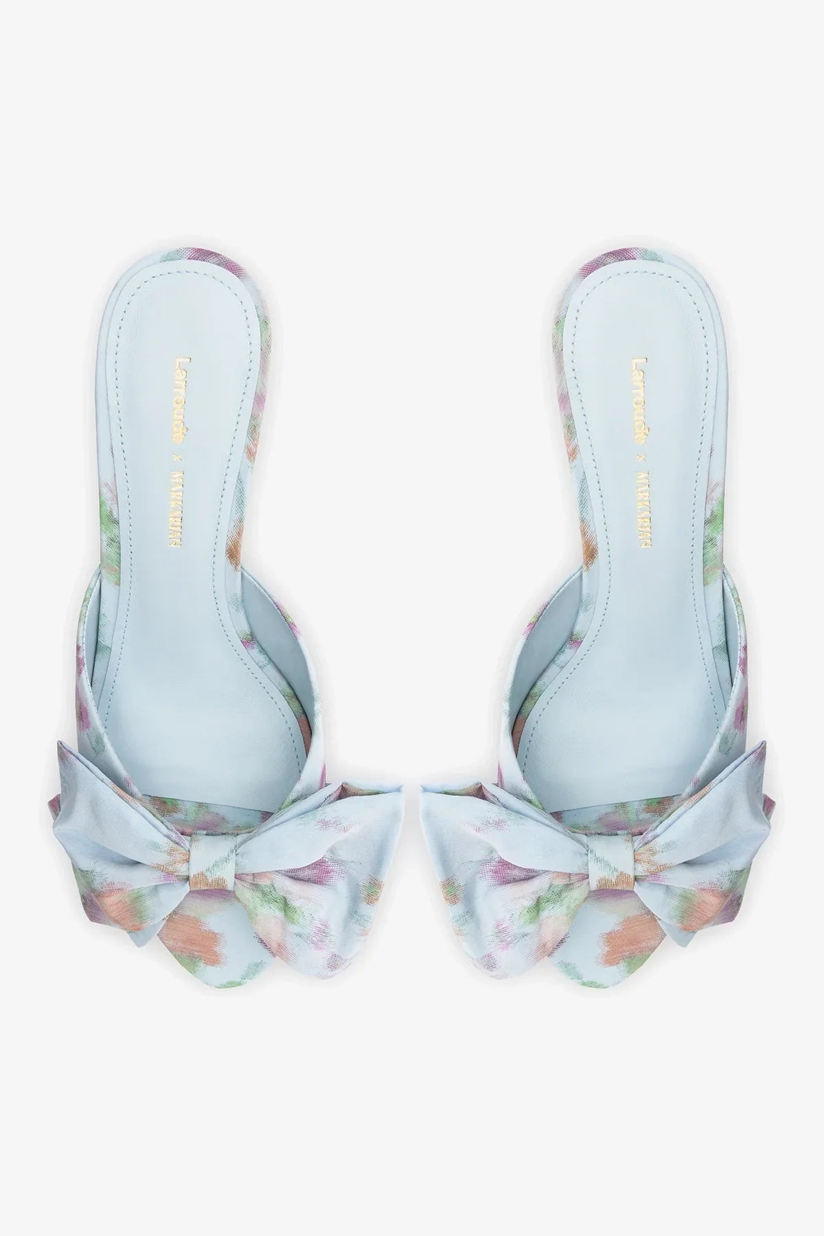 Larroudé x Markarian: Elle Peep Toe Mule Apple Blue Floral Ikat