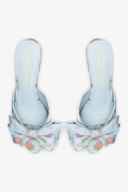 Larroudé x Markarian: Elle Peep Toe Mule Apple Blue Floral Ikat