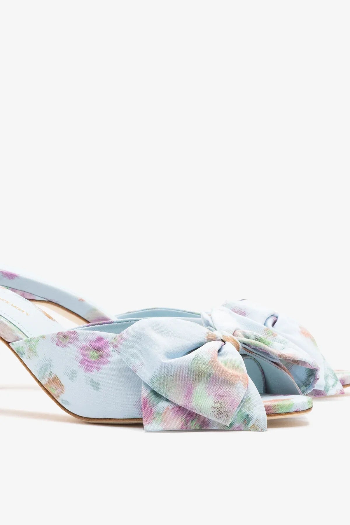 Larroudé x Markarian: Elle Peep Toe Mule Apple Blue Floral Ikat