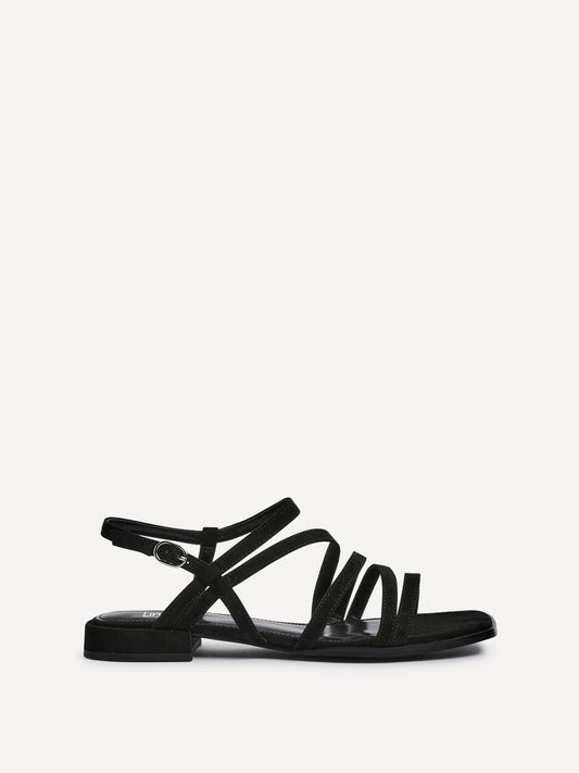Lucie Black Mini Block Heel Strappy Sandals