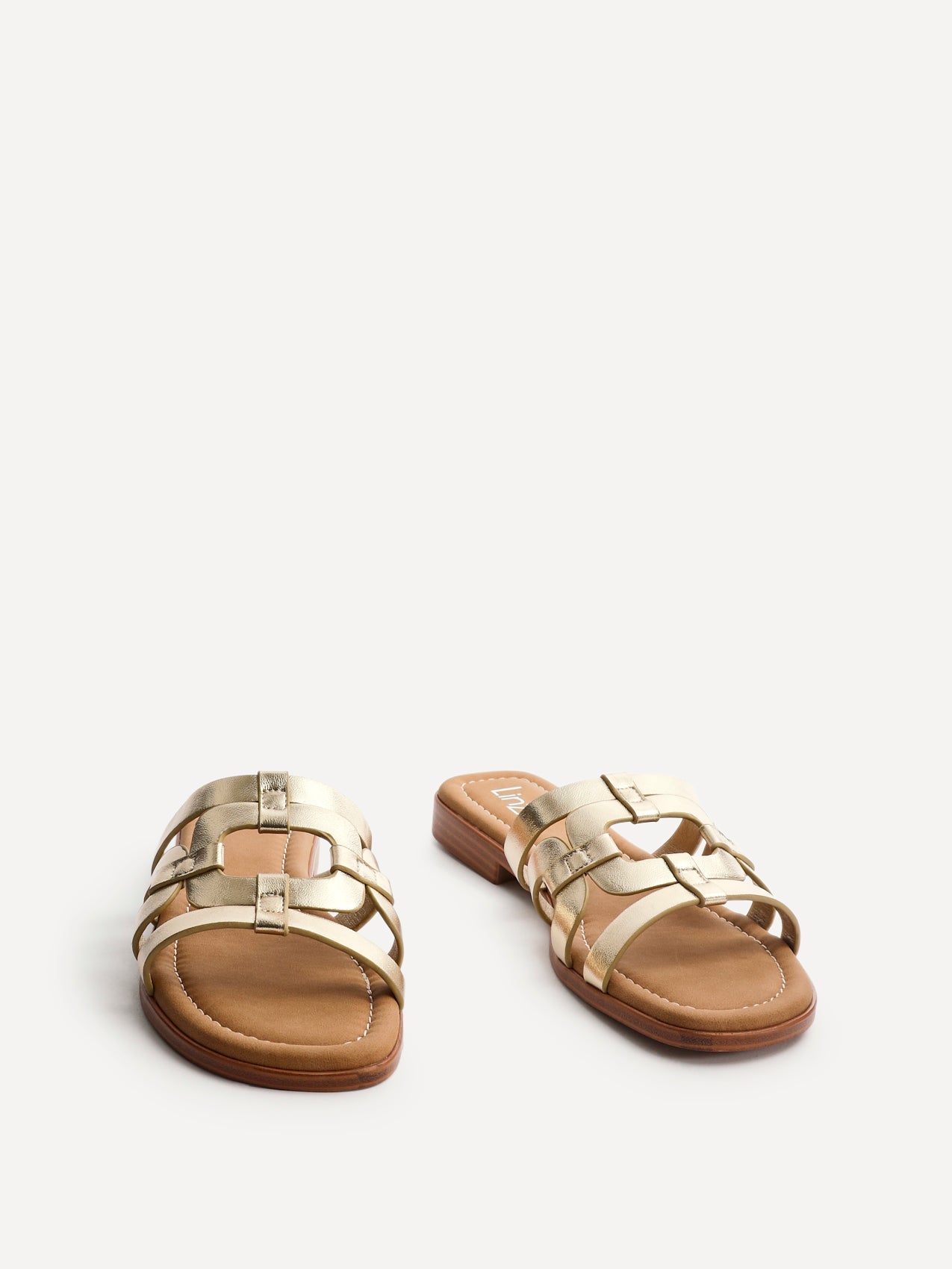 Lupita Gold Linked Flat Slider Sandals
