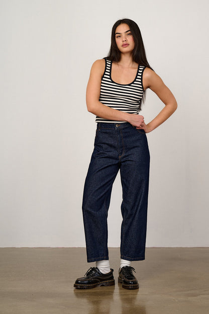 Drew - Cropped Straight Leg Denim Jeans in Vintage Indigo