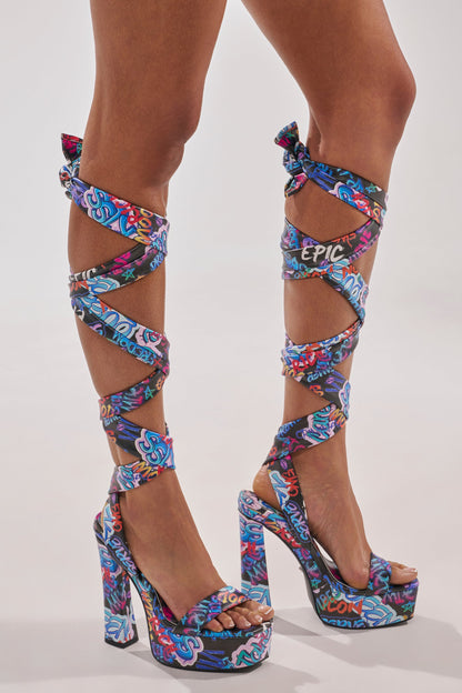 AKIRA GOLD MAGRITTE GRAFFITI STRAPPY CHUNKY SANDAL