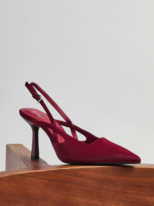 Rhea Burgundy Scuba Sling Back Court Heels