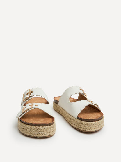 Sonnet White Double Buckle Flatform Sandals