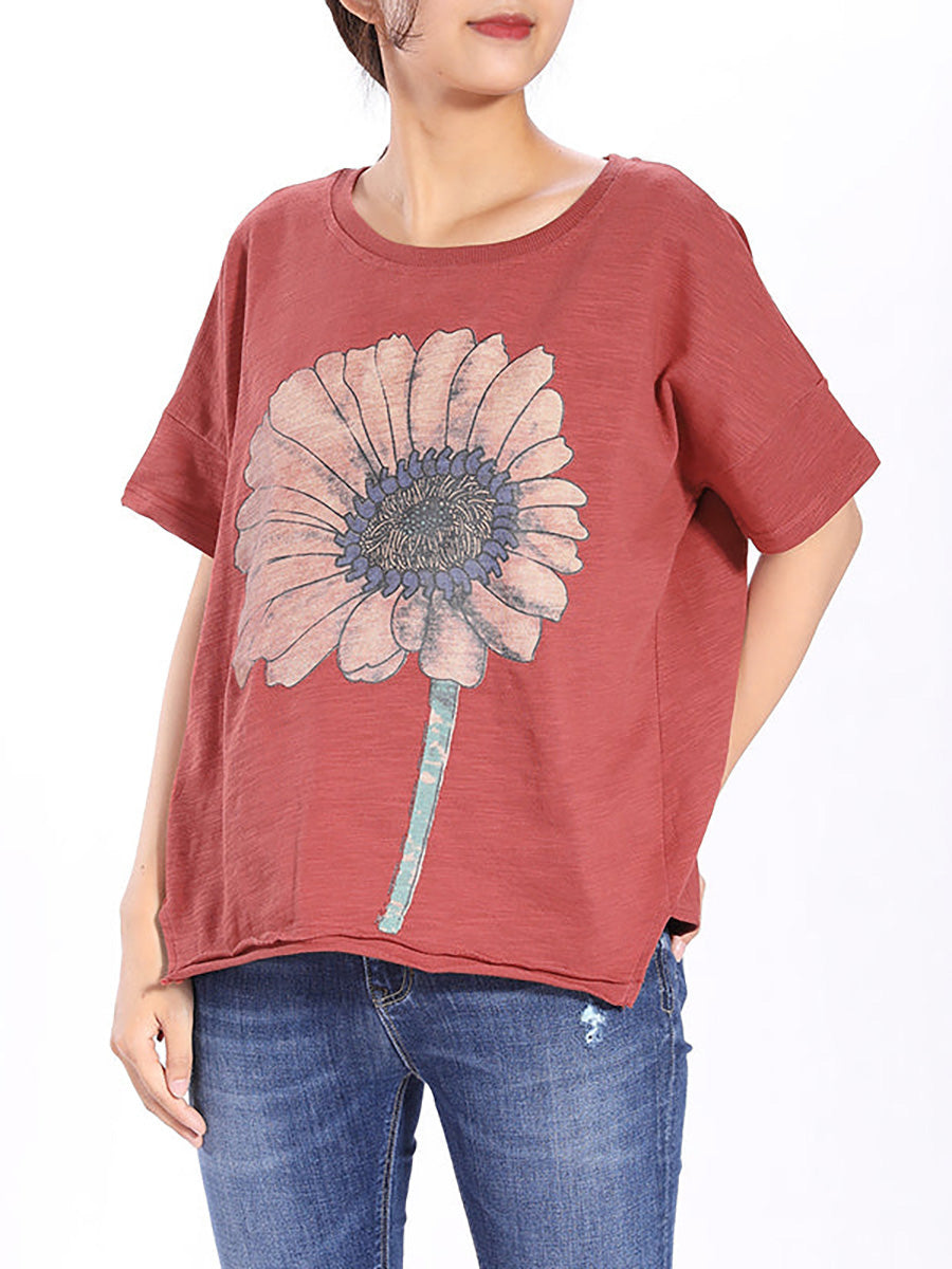 大尺寸短袖向日葵印花T卹